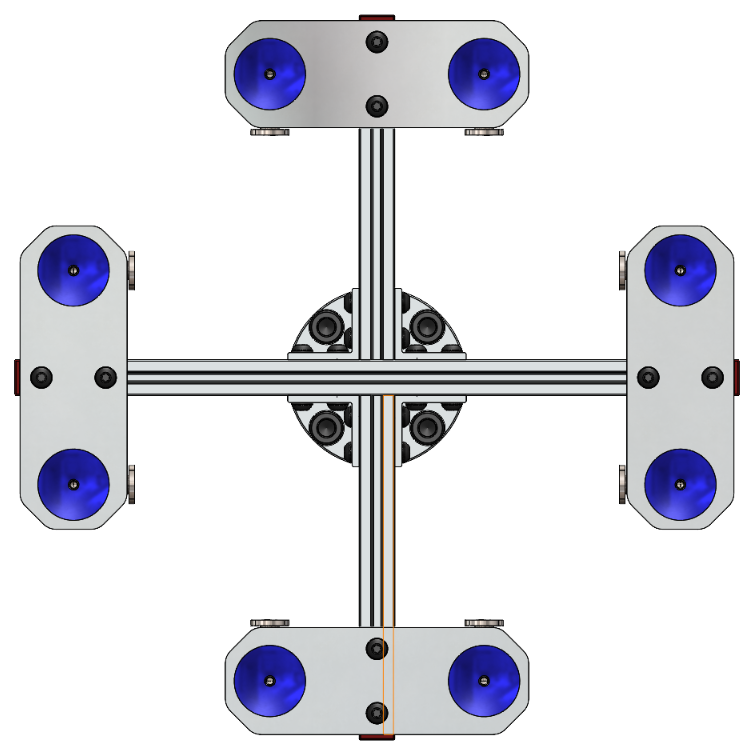 Underside plan of the vacuum tool showing eight suction cups on four carriers