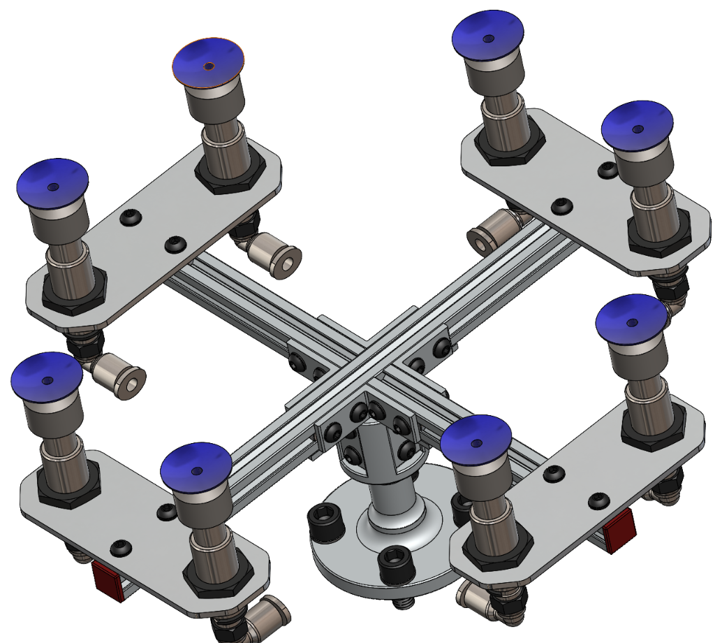 Lower isometric view of the EOAT showing suction cups and carrier plates