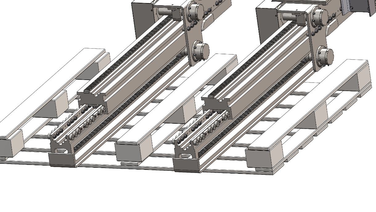 Twin telescopic fork mechanisms at extension in the CAD model
