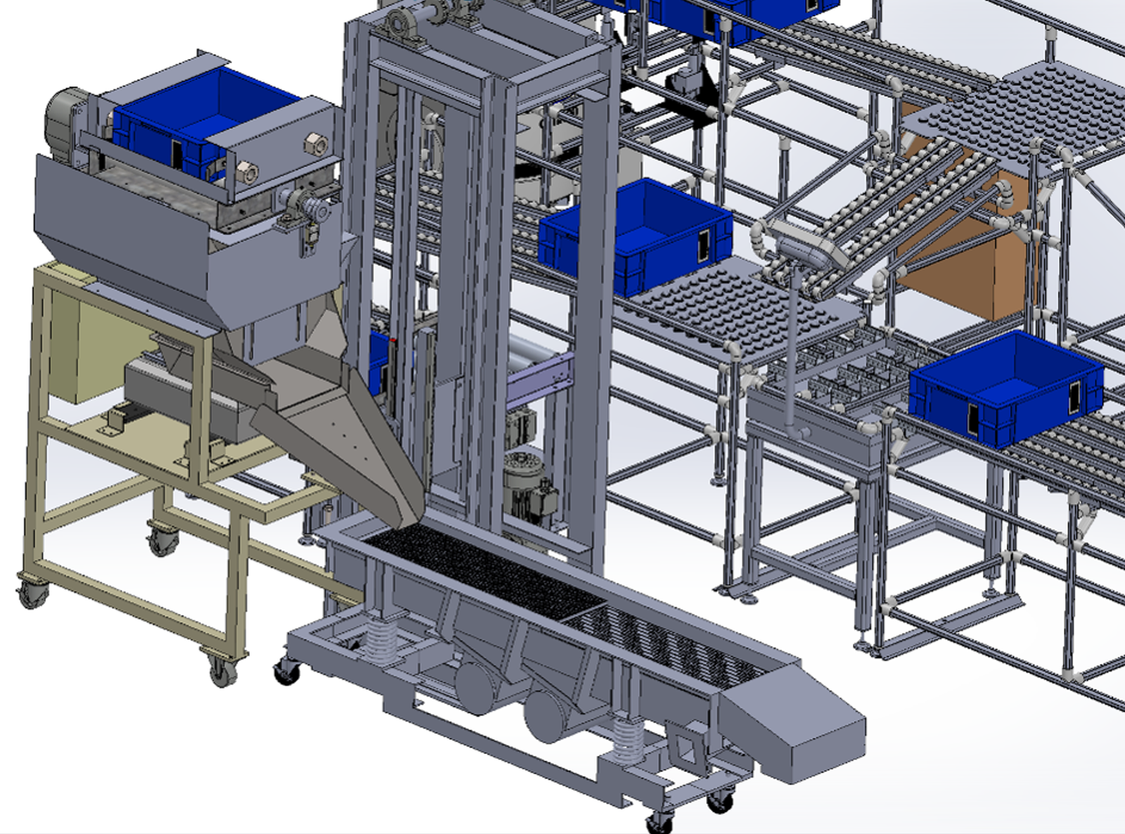 CAD detail of the vertical lifter, separator discharge and adjacent tote handling interface.