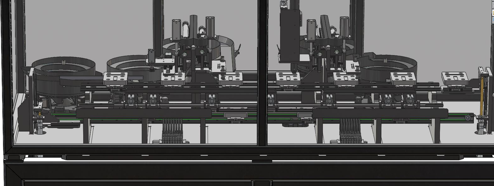 Carrier transfer line with repeated nests beneath fixed stations