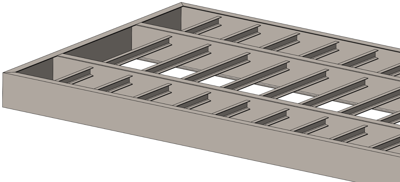 Local trailer chassis detail showing crossmember integration and reinforced longitudinal regions