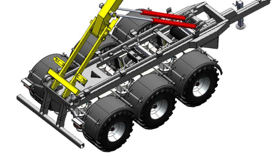 Extended operating position showing the pickup and set down envelope of the lifting mechanism.