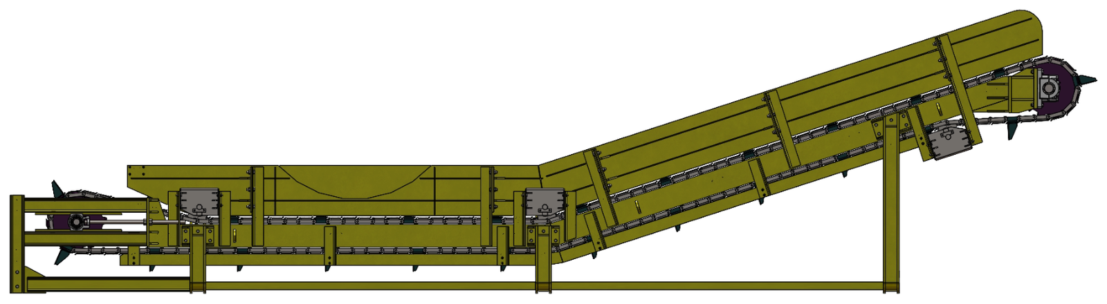 Overall horizontal to incline conveyor arrangement