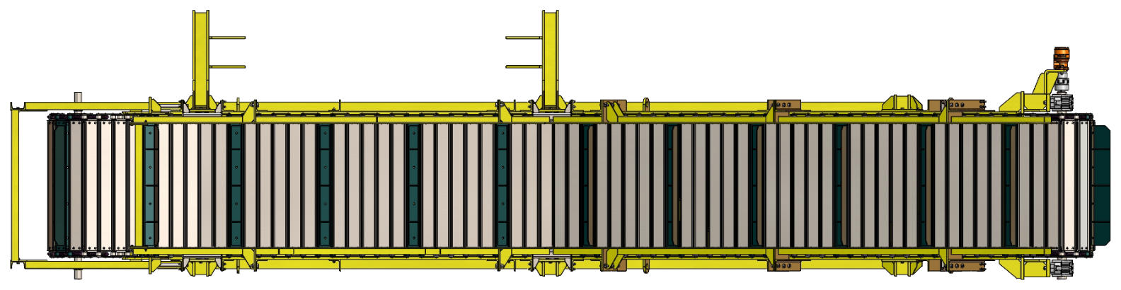 Plan view of the full inclined flighted slat chain conveyor