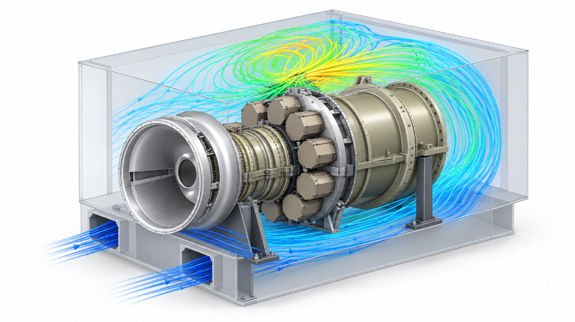 Compressor system with enclosure airflow streamlines