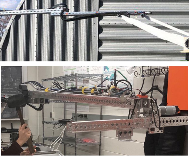 Physical impact modal test arrangement on the long reach robotic arm
