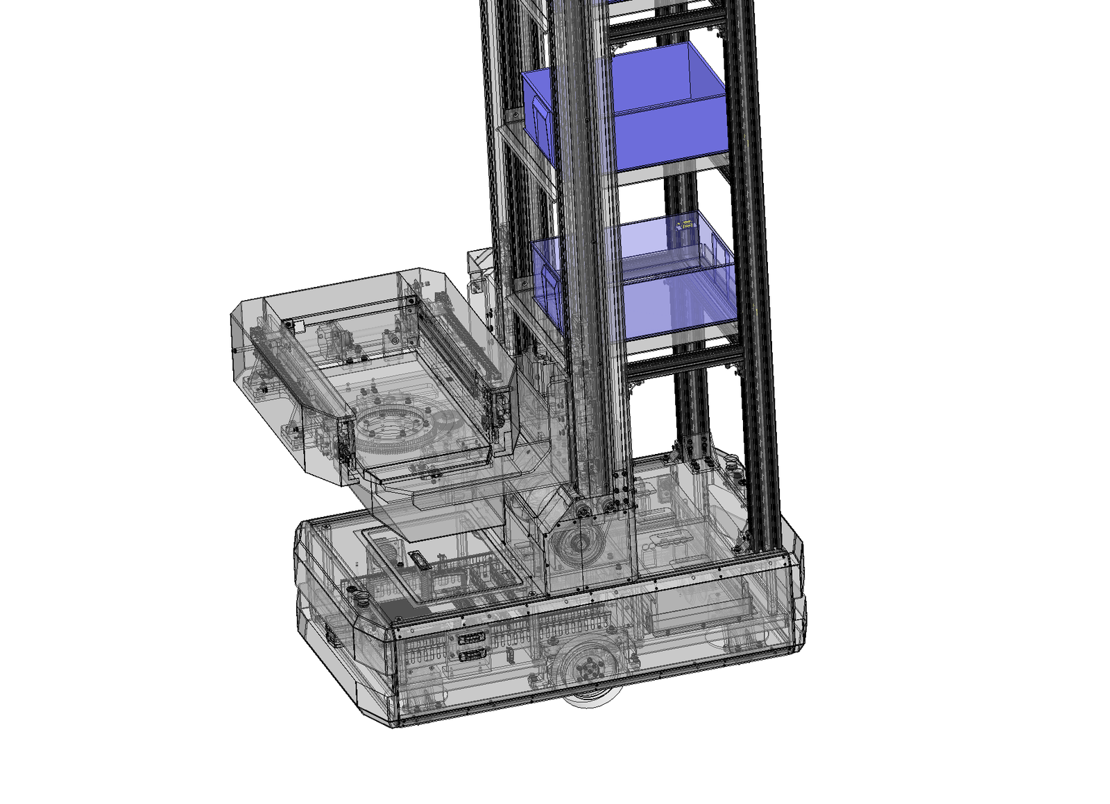 Transparent lower assembly of the tote handling AGV