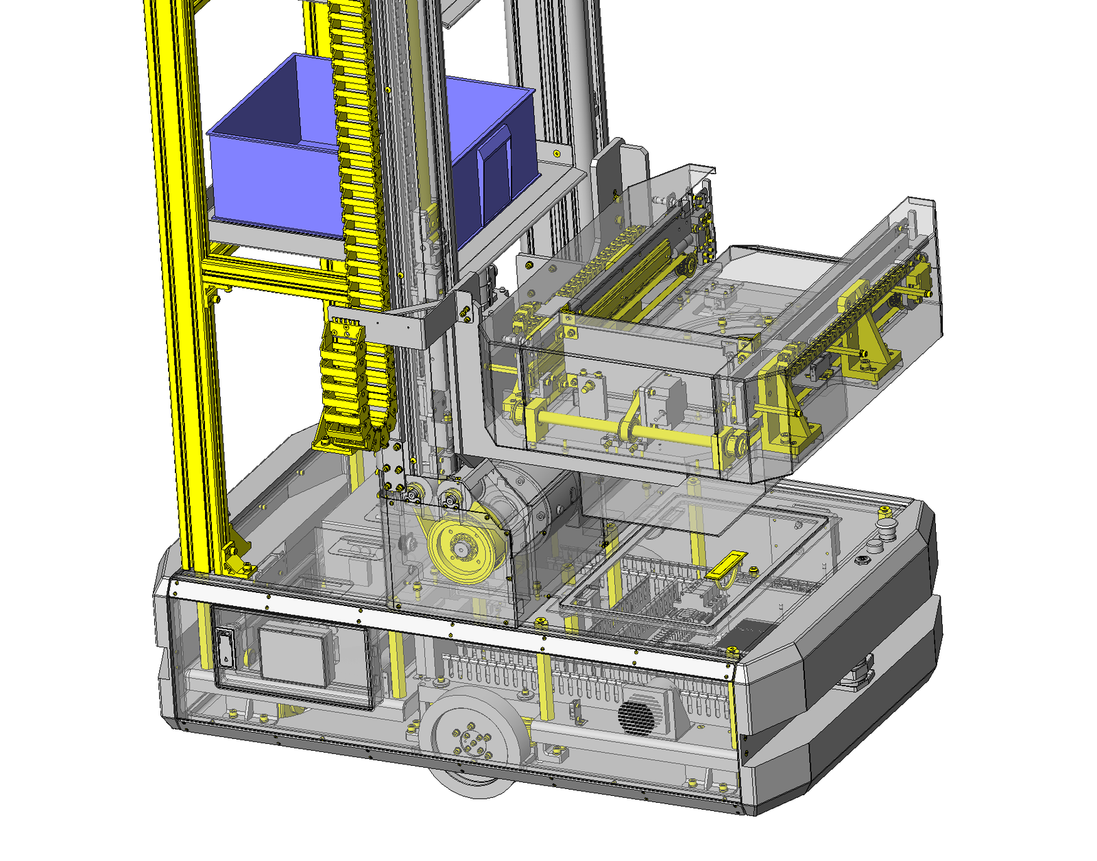 Detailed carriage and side transfer mechanism on the AGV