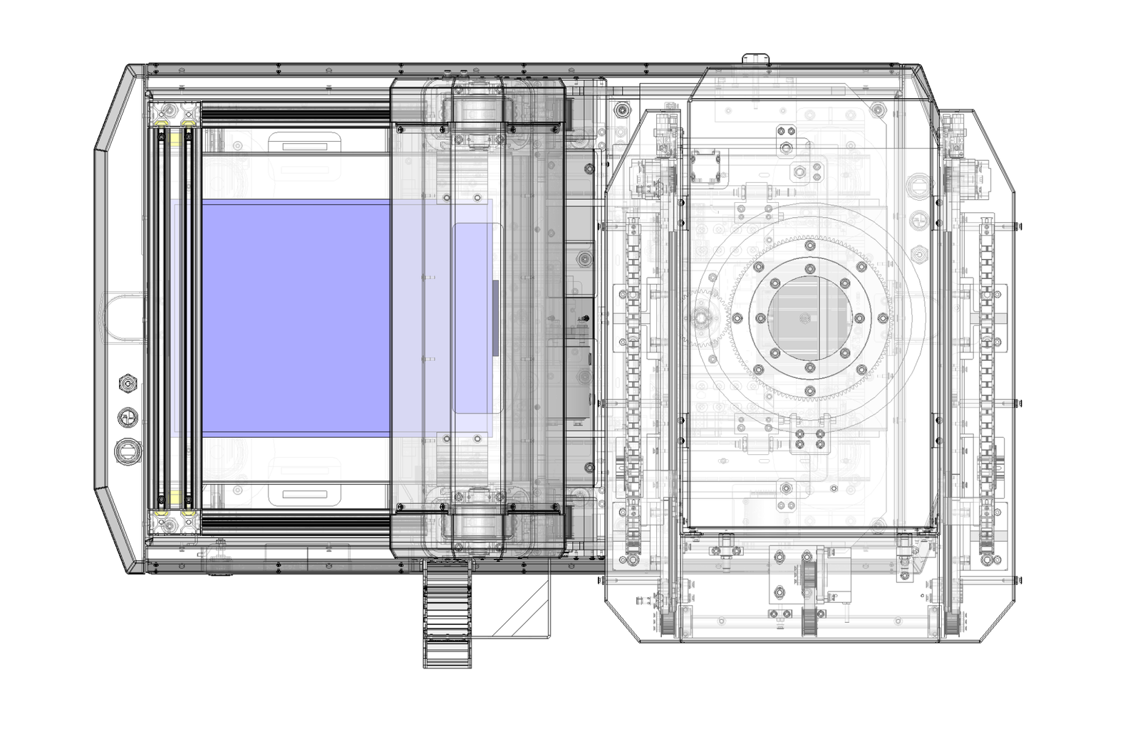 Plan view of the lower load handling module and mobile chassis