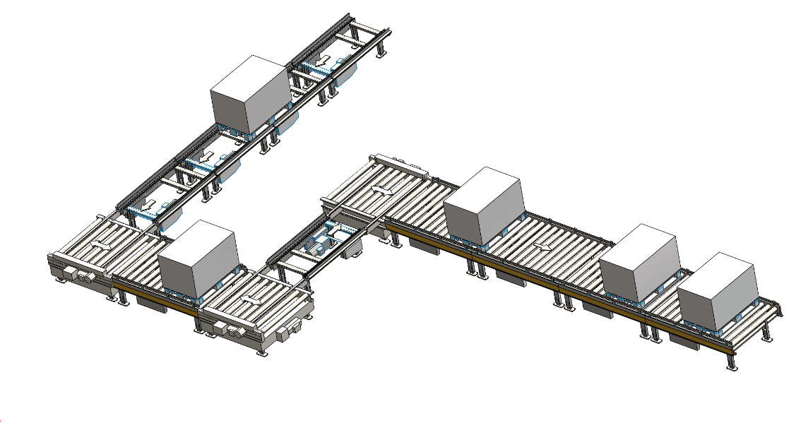 Integrated CAD overview of the pallet transfer and transform system