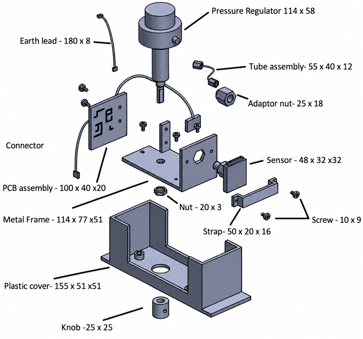 Baseline before concept of the tractor cooling package showing the original separate components and assembly interfaces