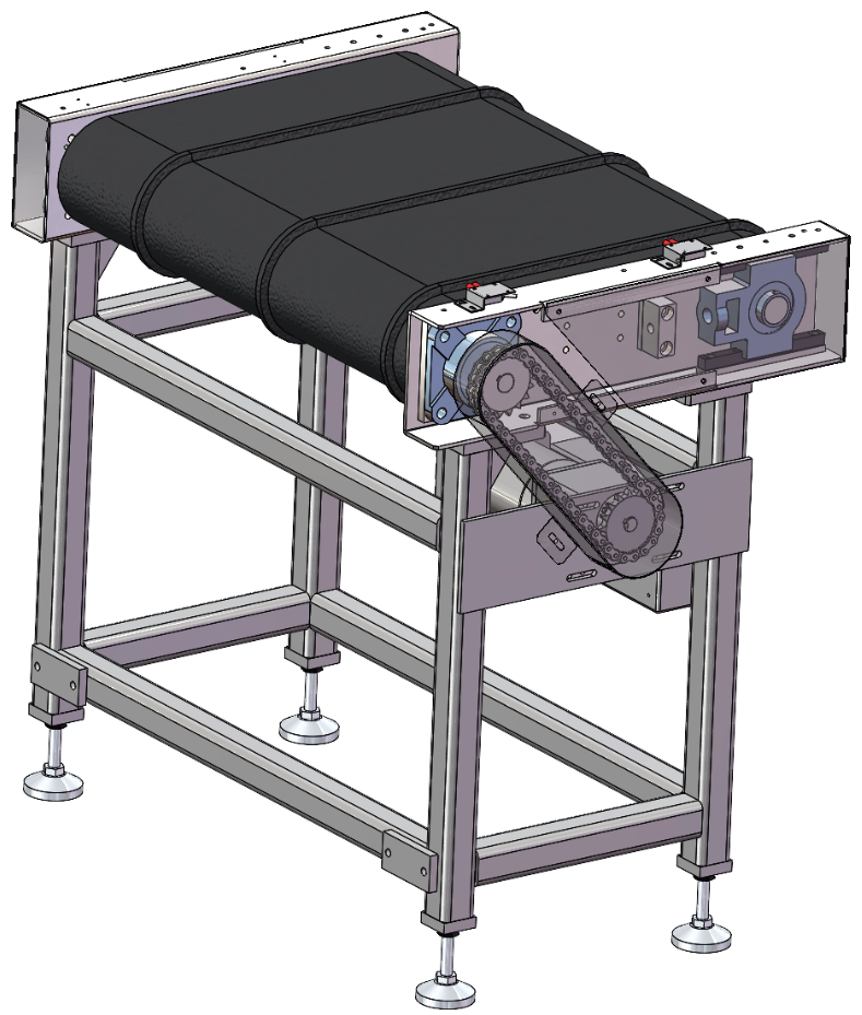 Representative belt module with external bearing and chain driven components