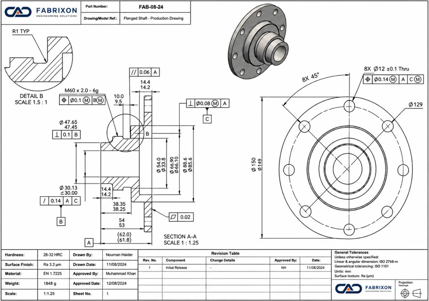 Fabrixon engineering production drawing sheet