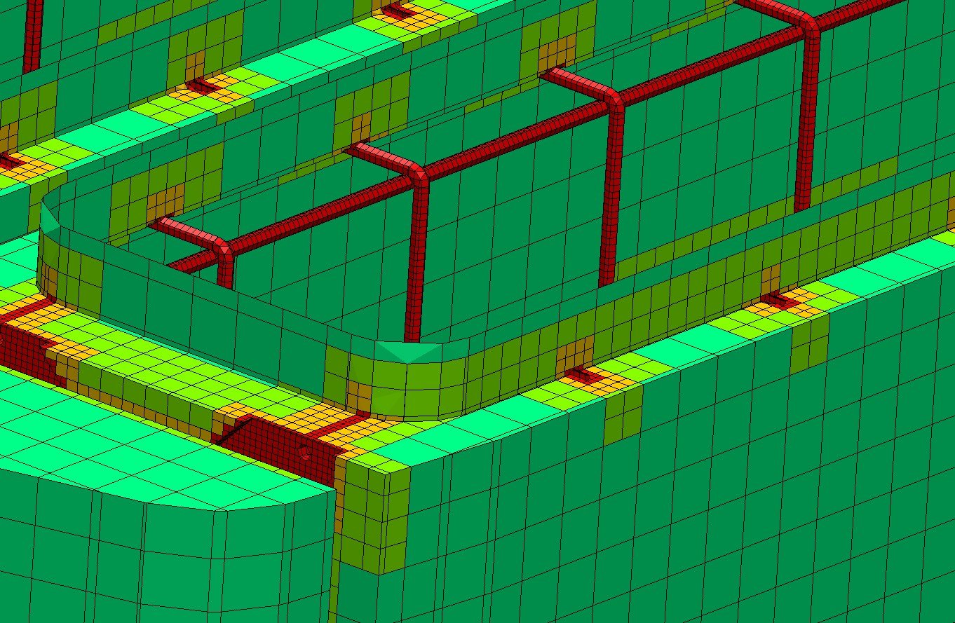 Fatigue analysis workflow and mesh refinement image showing structural model idealisation and engineering review